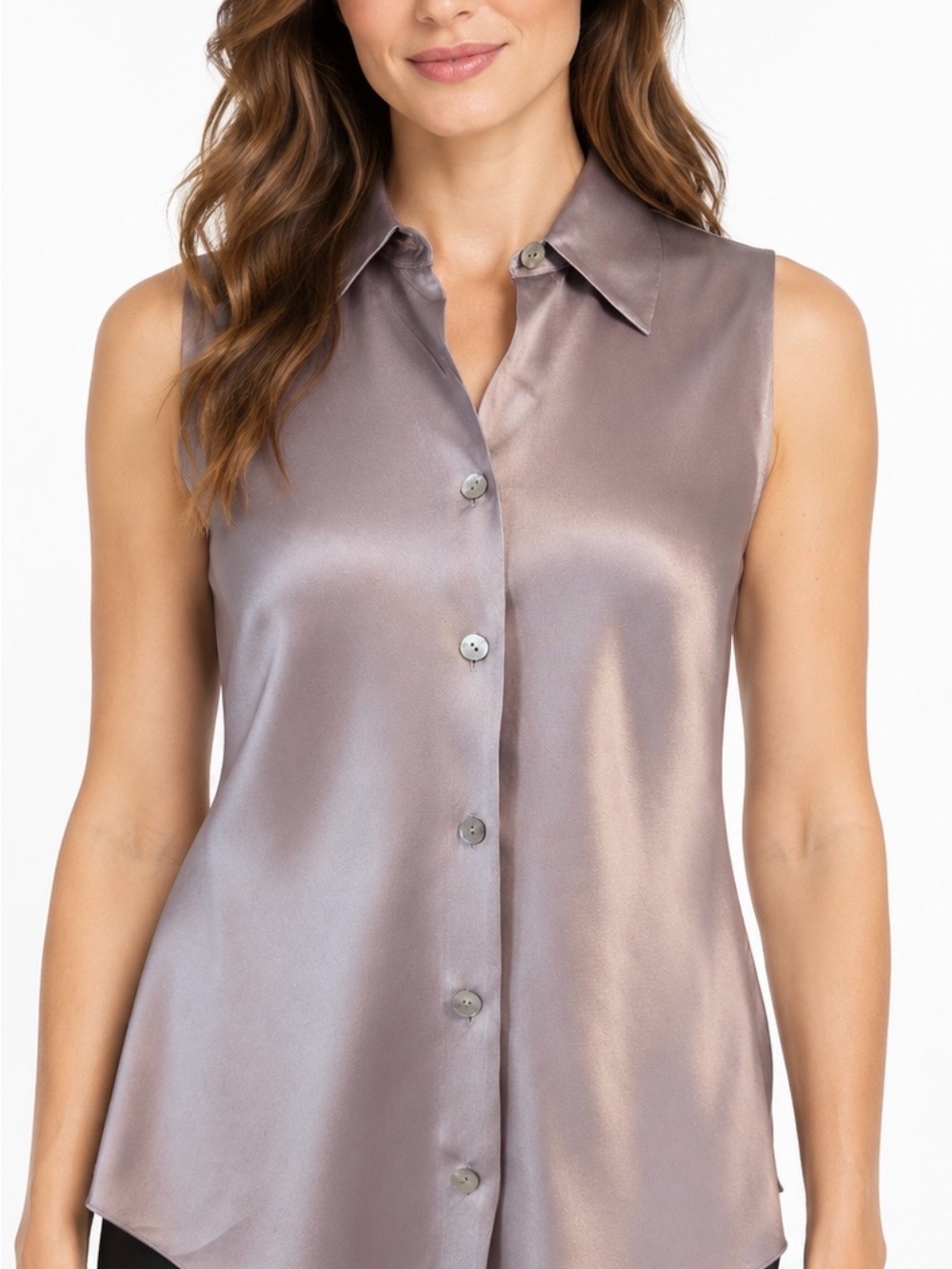 Vince 100% Silk Sleeveless Button-Down Top Lavender XS